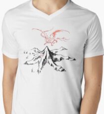 Red Dragon Above A Single Solitary Peak - Fan Art Men's V-Neck T-Shirt
