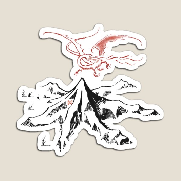 Red Dragon Above A Single Solitary Peak - Fan Art Magnet