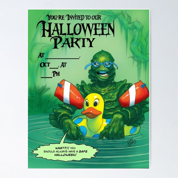 Halloween party invitation created by Dan Lawlis featuring a swamp creature Poster