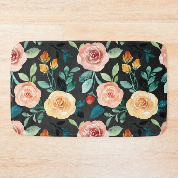 Item preview, Warm Summer Sun Coral and Yellow Roses on Black designed and sold by aprincessinsp.