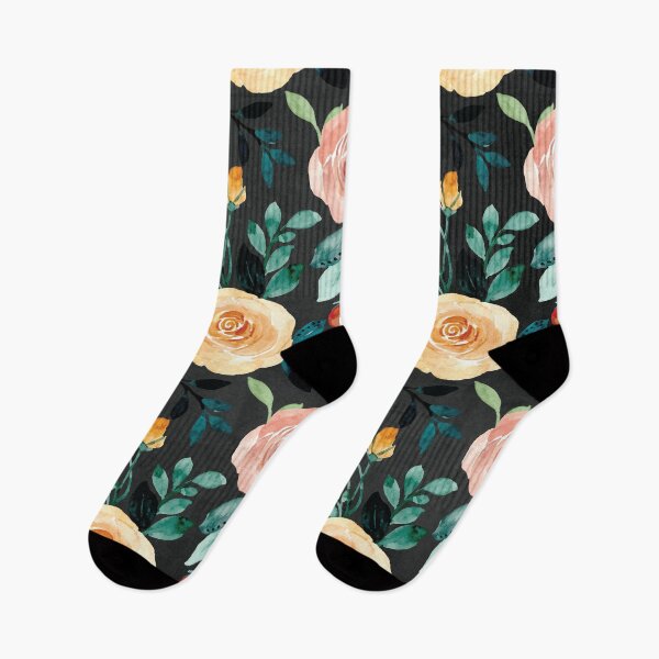 Item preview, Warm Summer Sun Coral and Yellow Roses on Black designed and sold by aprincessinsp.