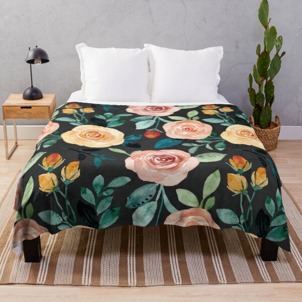 Item preview, Warm Summer Sun Coral and Yellow Roses on Black designed and sold by aprincessinsp.