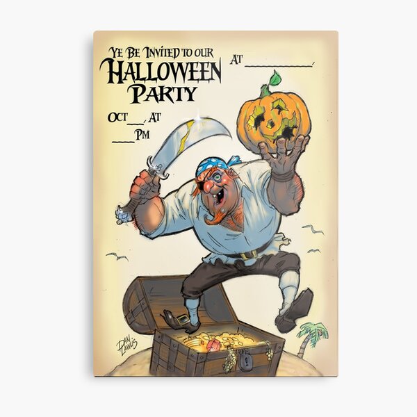 Halloween party Pirate invitation created by Dan Lawlis Metal Print