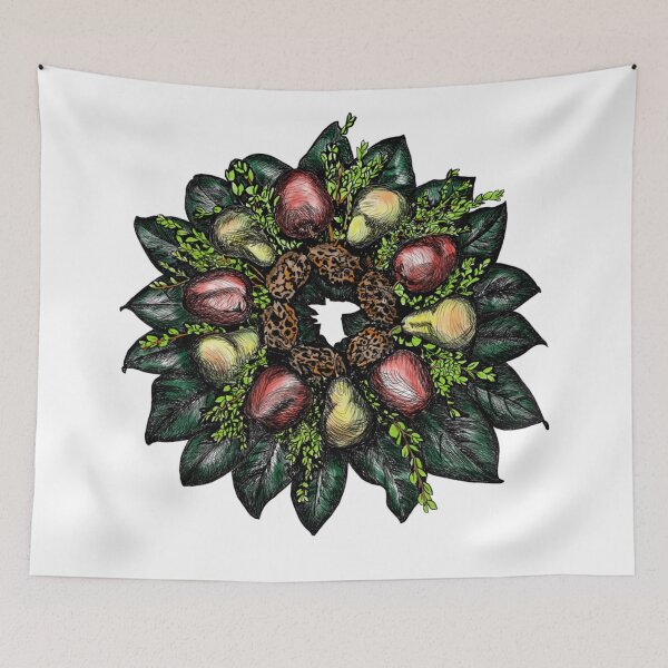 Item preview, Vintage Pear Apple Wreath Pen and Ink  designed and sold by missdebi27.