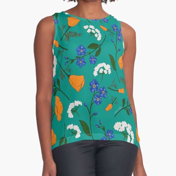 Vista previa del artículo con la obra «Flores silvestres de California con fondo verde azulado», diseñado y vendido por Carina Elaine Designs.