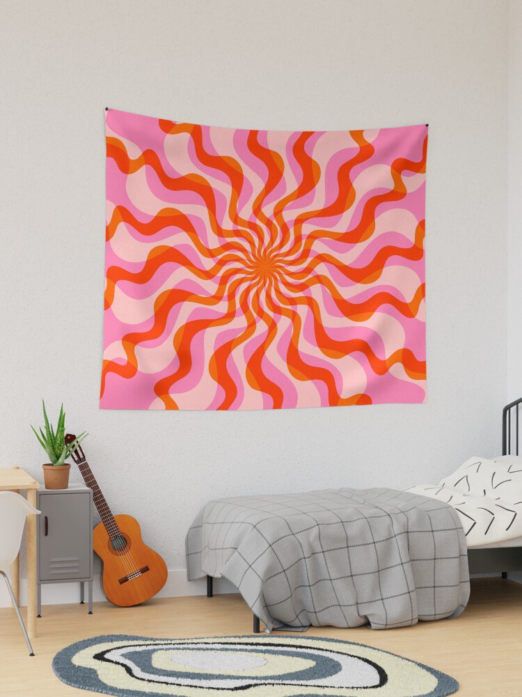 Swirl 70s Retro Abstract Pink and Orange Tapestry