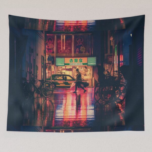 Item preview, Neon City Style Side View Of An Alley In Tokyo Japan At Night designed and sold by Red-ElYoubi.
