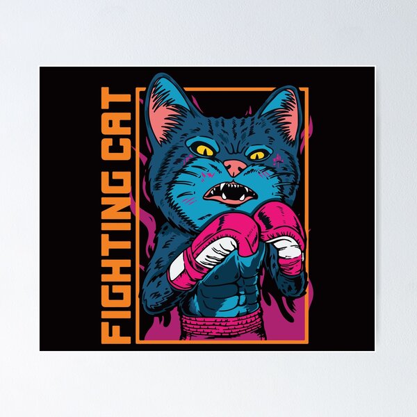 Item preview, Cat boxer cartoon with vintage retro street boxing designed and sold by HichamMissiame.