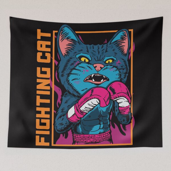 Item preview, Cat boxer cartoon with vintage retro street boxing designed and sold by HichamMissiame.