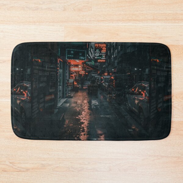 Item preview, Neon City Style Side View Of A Street With Cars And Buildings At Night designed and sold by Red-ElYoubi.