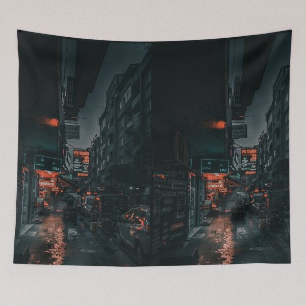 Item preview, Neon City Style Side View Of A Street With Cars And Buildings At Night designed and sold by Red-ElYoubi.