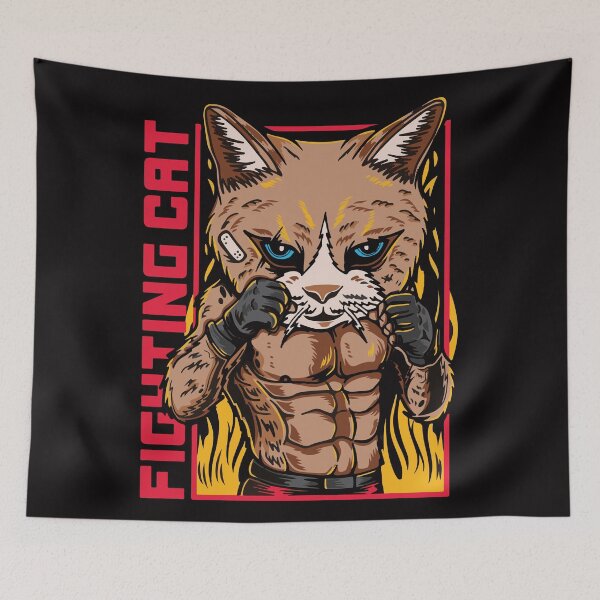 Item preview, Cat fighter cartoon with vintage retro martial art designed and sold by HichamMissiame.
