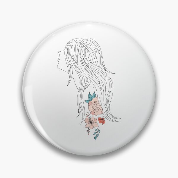 Item preview, Line Art Adorable Girl with Flowers Tattoo and Long Hair  designed and sold by Obsesie.