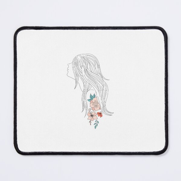 Item preview, Line Art Adorable Girl with Flowers Tattoo and Long Hair  designed and sold by Obsesie.