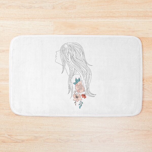 Item preview, Line Art Adorable Girl with Flowers Tattoo and Long Hair  designed and sold by Obsesie.