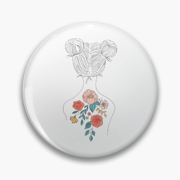 Item preview, Line Art Adorable Girl with Flowers Tattoo on back and Twin Tails  designed and sold by Obsesie.