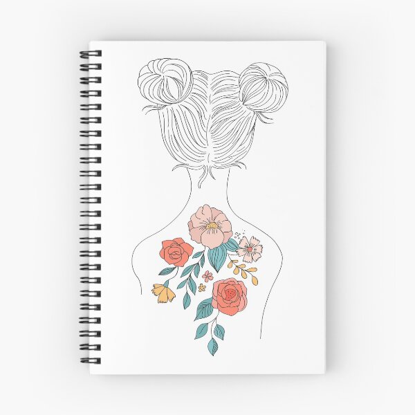Item preview, Line Art Adorable Girl with Flowers Tattoo on back and Twin Tails  designed and sold by Obsesie.
