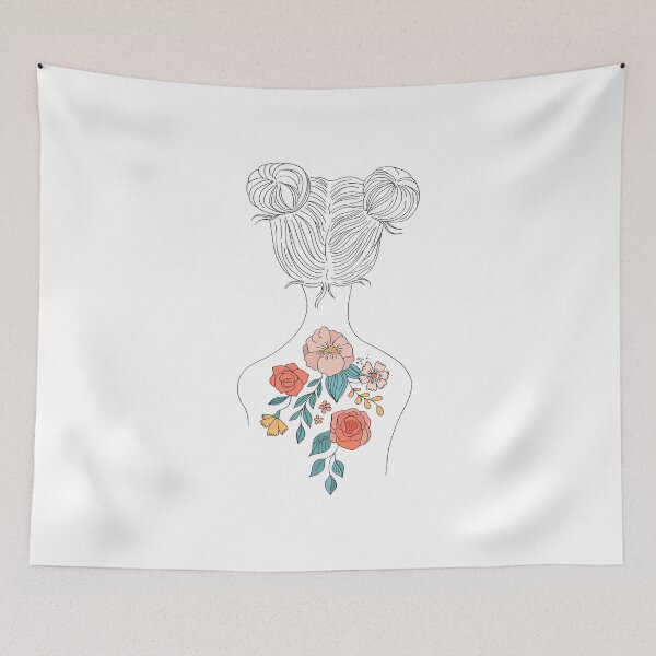 Item preview, Line Art Adorable Girl with Flowers Tattoo on back and Twin Tails  designed and sold by Obsesie.