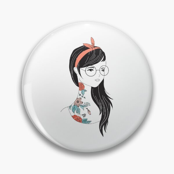 Item preview, Line Art Adorable Girl with Flowers Tattoo and Long Black Hair  designed and sold by Obsesie.