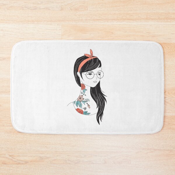 Item preview, Line Art Adorable Girl with Flowers Tattoo and Long Black Hair  designed and sold by Obsesie.