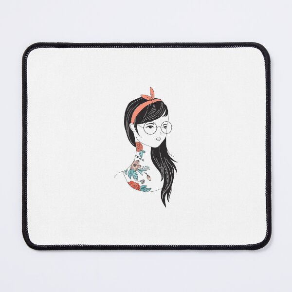 Item preview, Line Art Adorable Girl with Flowers Tattoo and Long Black Hair  designed and sold by Obsesie.