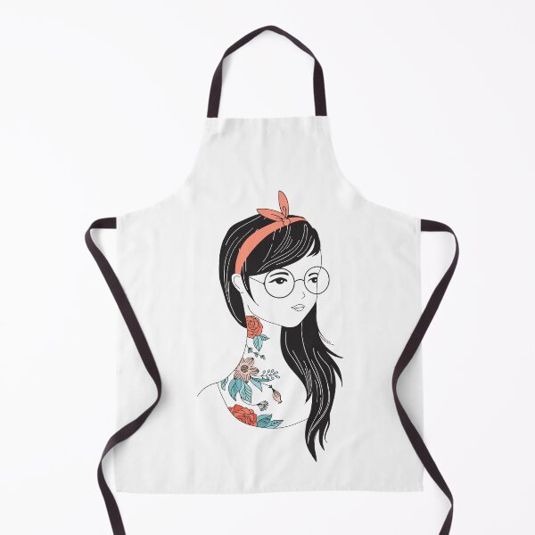 Item preview, Line Art Adorable Girl with Flowers Tattoo and Long Black Hair designed and sold by Obsesie.