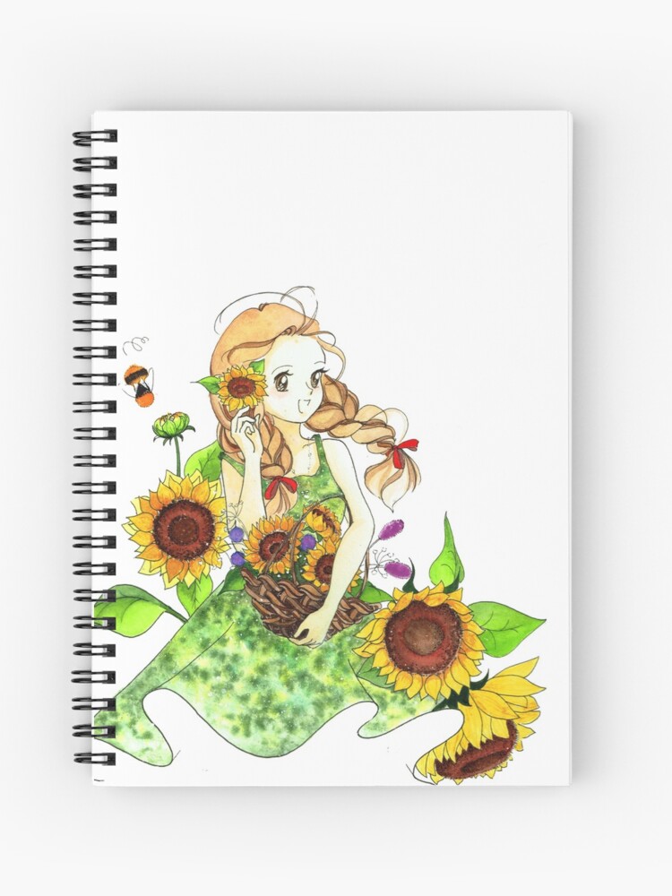 Cuaderno de espiral «Chica anime kawaii con girasol y trenzas» de  sophiberryxie | Redbubble