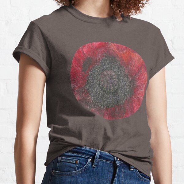 Heart of the Poppy illustration, ink and watercolor Classic T-Shirt