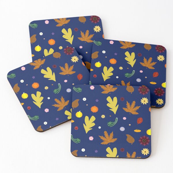 Item preview,  AUTUMN - Fall Leaves, Gourds, Flowers, and Acorns Version 1 (Twilight Blue) designed and sold by CoraDaffodil.