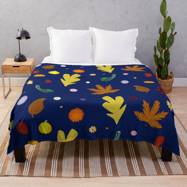 Item preview, AUTUMN - Fall Leaves, Gourds, Flowers, and Acorns Version 1 (Twilight Blue) designed and sold by CoraDaffodil.