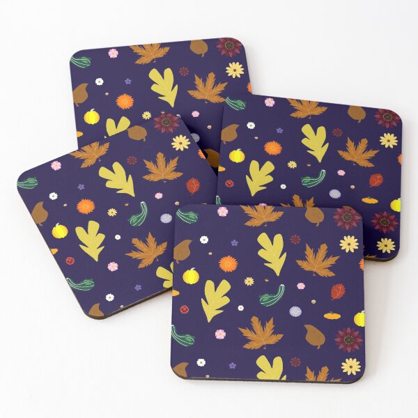 Item preview, AUTUMN - Fall Leaves, Gourds, Flowers, and Acorns Version 1 (Midnight Blue) designed and sold by CoraDaffodil.