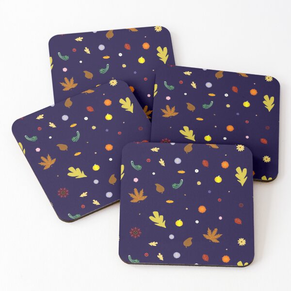 Item preview, AUTUMN - Fall Leaves, Gourds, Flowers, and Acorns Version 2 (Midnight Blue) designed and sold by CoraDaffodil.