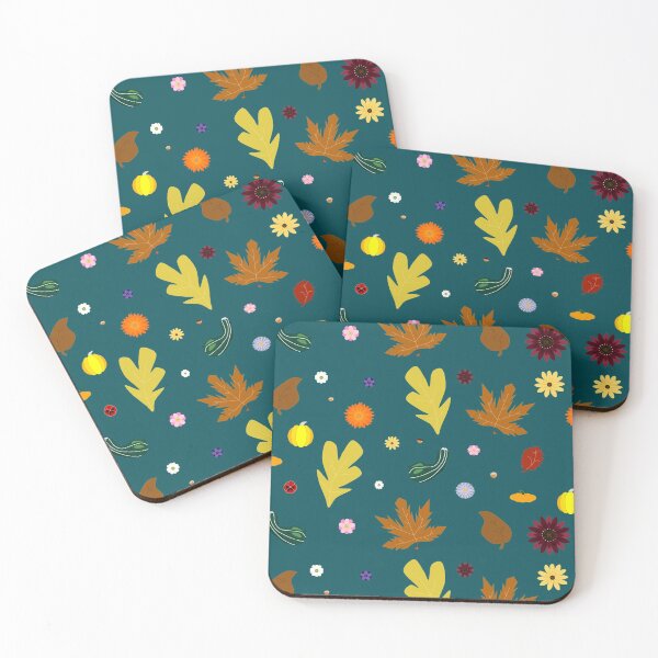 Item preview, AUTUMN - Fall Leaves, Gourds, Flowers, and Acorns Version 1 (Deep Turquoise) designed and sold by CoraDaffodil.