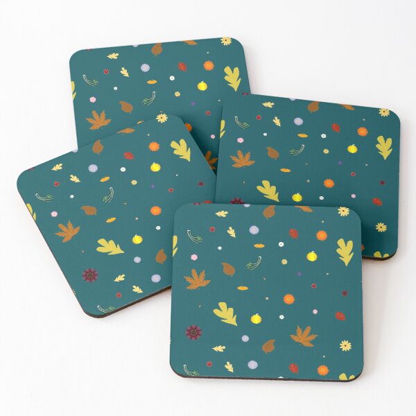 Item preview, AUTUMN - Fall Leaves, Gourds, Flowers, and Acorns Version 2 (Deep Turquoise) designed and sold by CoraDaffodil.