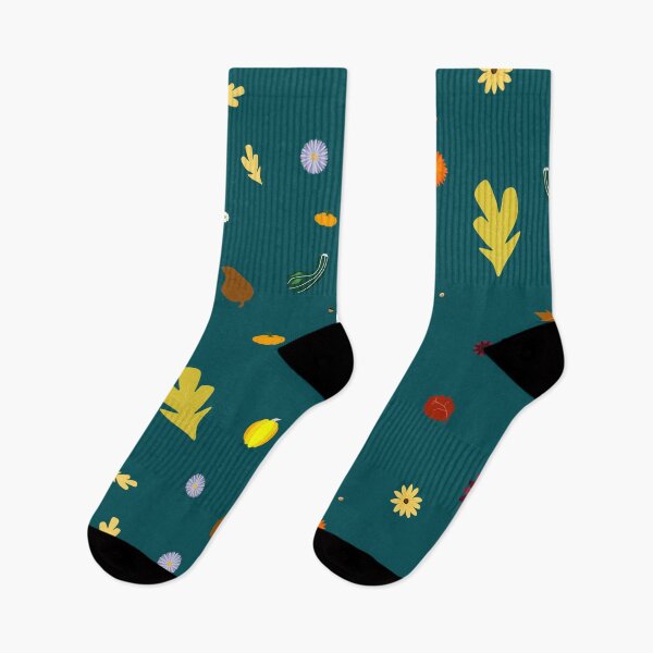 Item preview, AUTUMN - Fall Leaves, Gourds, Flowers, and Acorns Version 2 (Deep Turquoise) designed and sold by CoraDaffodil.