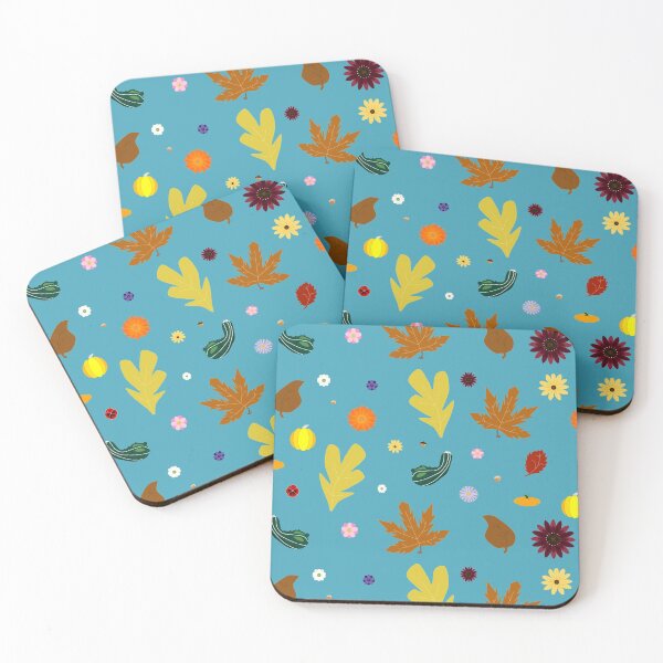 Item preview, AUTUMN - Fall Leaves, Gourds, Flowers, and Acorns Version 1 (Light Cerulean Blue) designed and sold by CoraDaffodil.