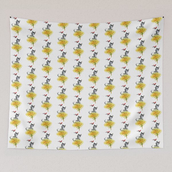 Item preview, Cat & Ladybug playing on a Dandelion-gift for cat lovers designed and sold by BRtisticDesigns.