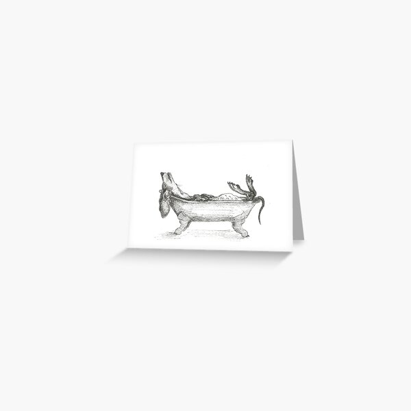 Item preview, Dachshund in a bathtub illustration, pen and ink designed and sold by CandyMedusa.