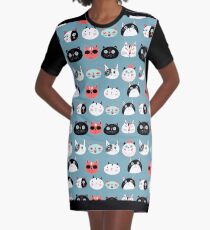 pattern amusing portraits of cats Graphic T-Shirt Dress