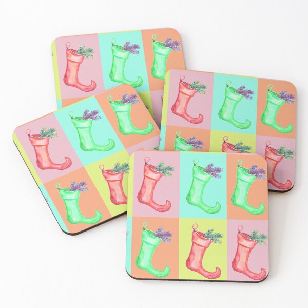 Item preview, Pastel Pop Art Christmas with Traditional Red and Green Xmas Boots designed and sold by Jane Holloway.
