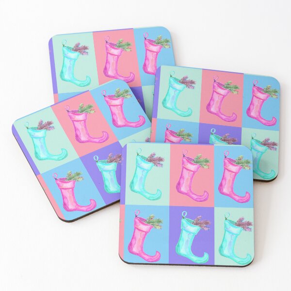 Item preview, Pastel Pop Art Christmas with Non Traditional Pink and Aqua  Xmas Boots designed and sold by Jane Holloway.