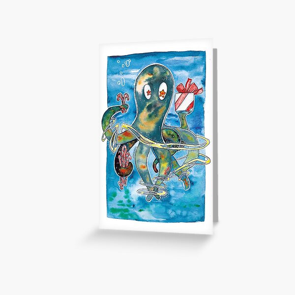 Oktopus Kraken Weihnachten Grußkarte