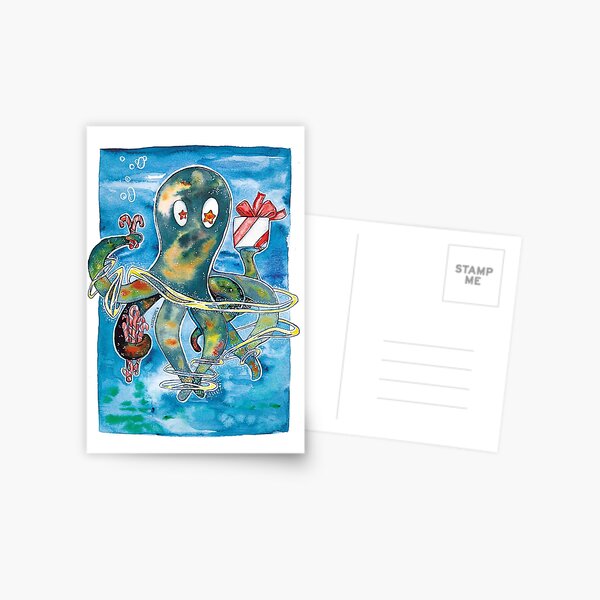 Oktopus Kraken Weihnachten Postkarte
