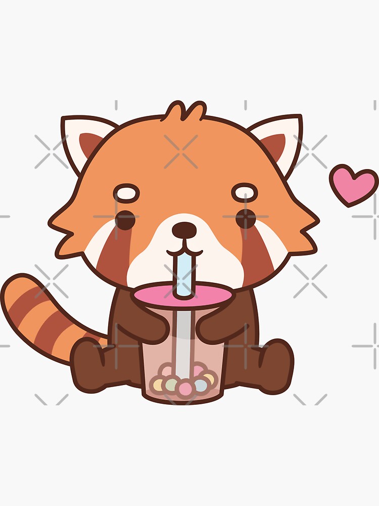 Cute Red Panda Drinking Bubble Tea | Sticker