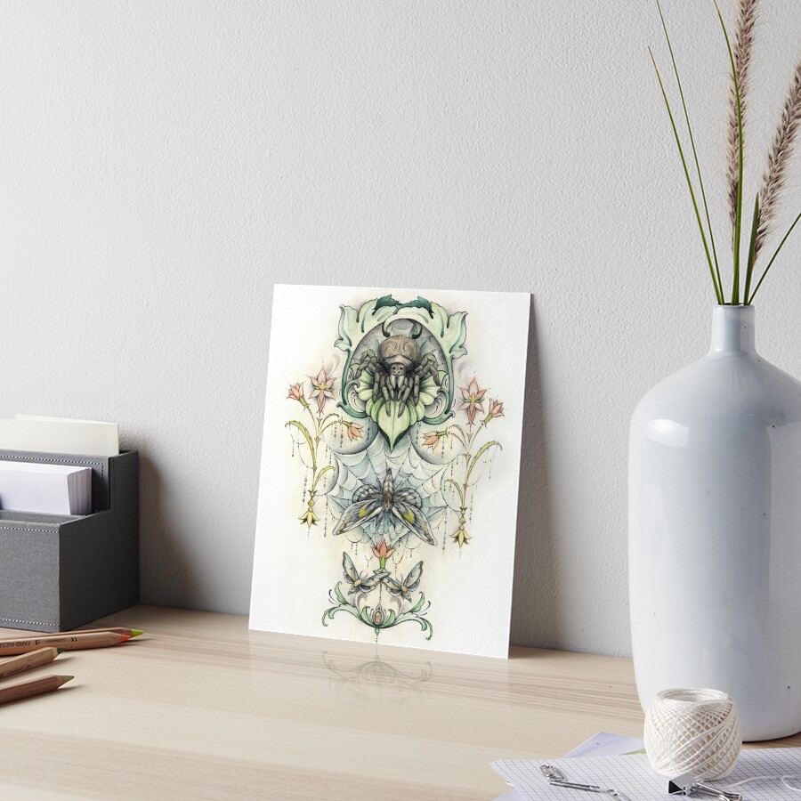 Antique pattern - Spider and Moths Art Board Print