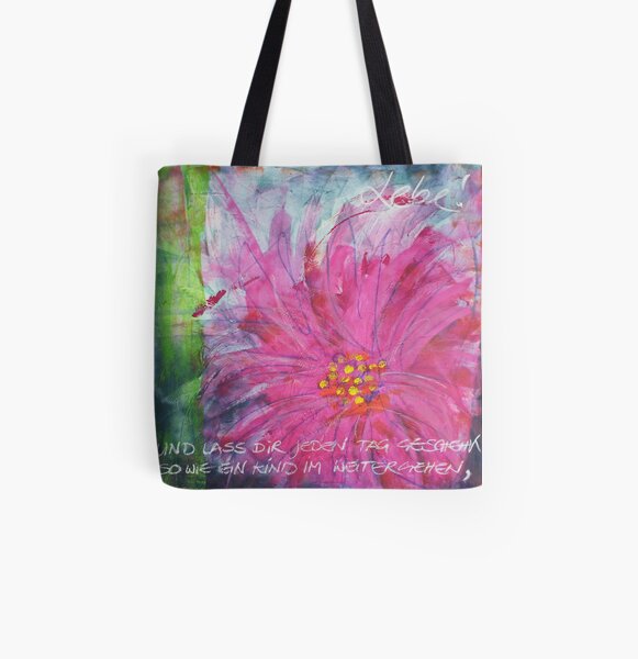 Frühlingserwachen: »pink daisy« Allover-Print Tote Bag