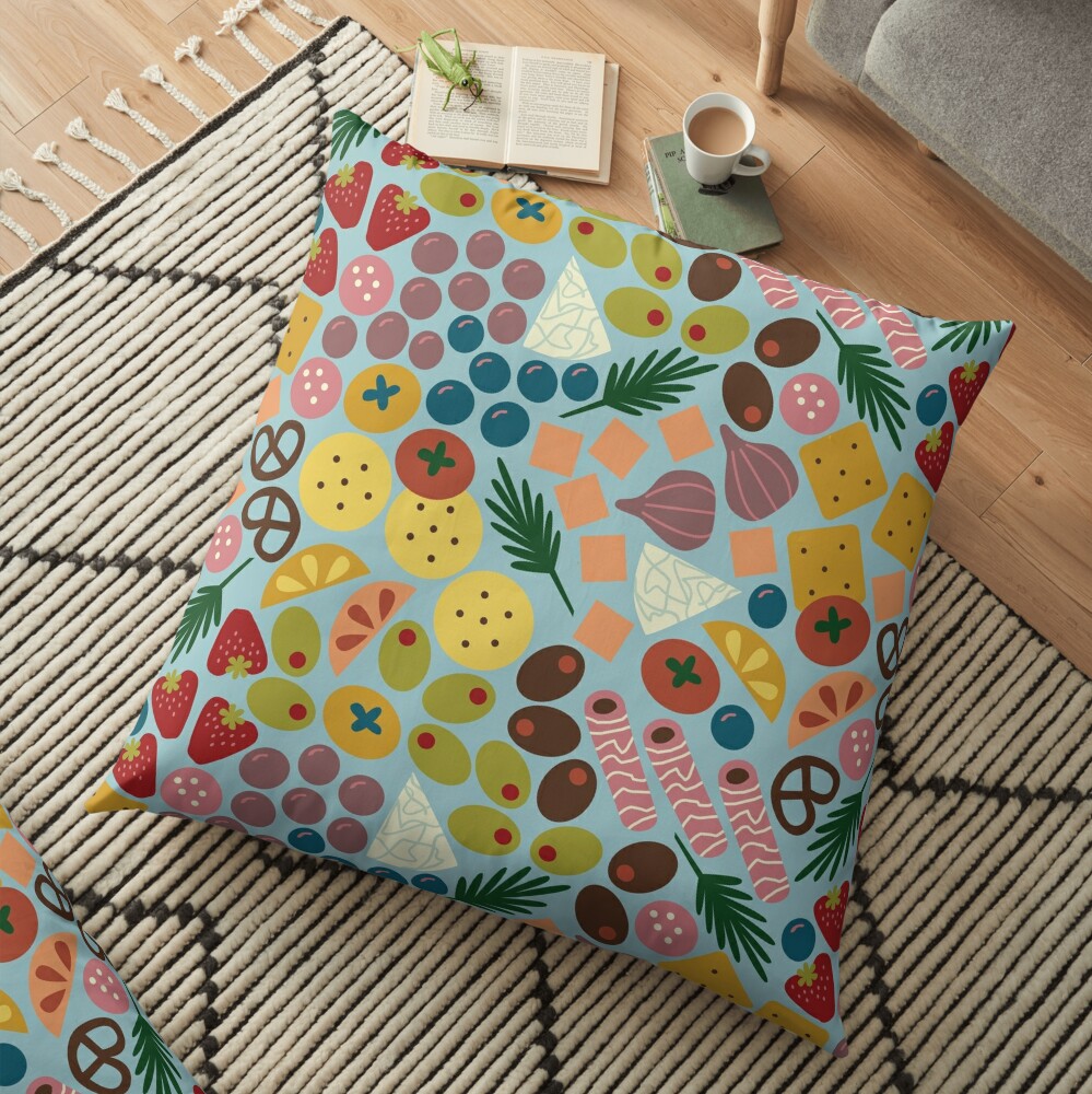 "Charming Charcuterie" Designer Food Fun Foodie Kitchen Fruit Vegetable Print Floor Pillow