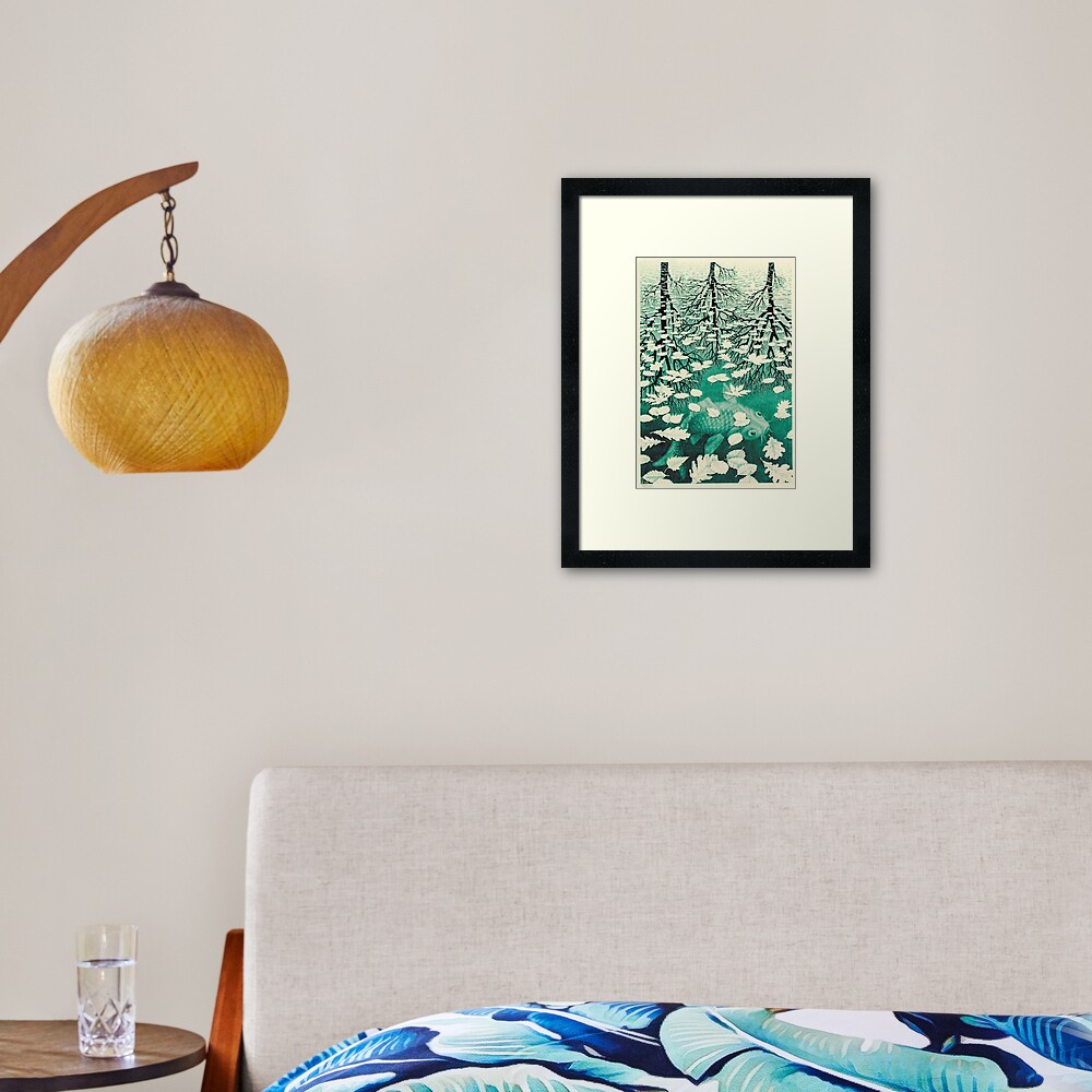 MC Escher | Three Worlds | Tinted Aqua | Framed Art Print