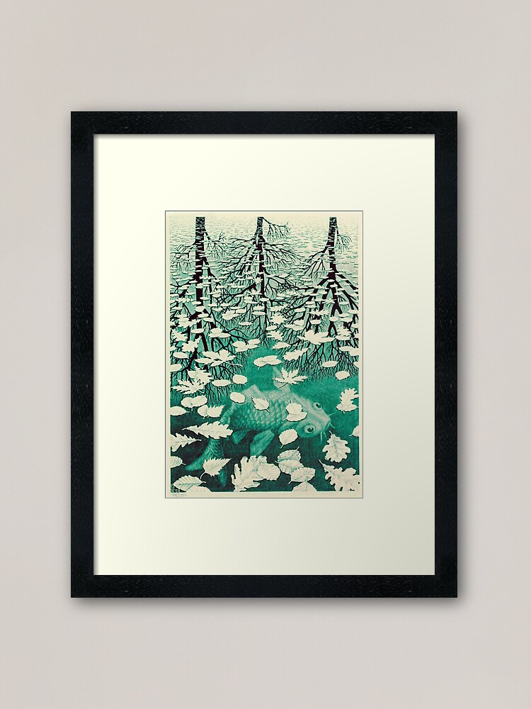 Alternate view of MC Escher | Three Worlds | Tinted Aqua | Framed Art Print
