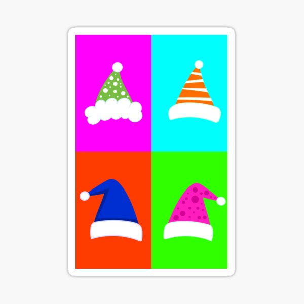 Neon Pop Art Christmas with Santa Hats in Bright Neon Colors Sticker